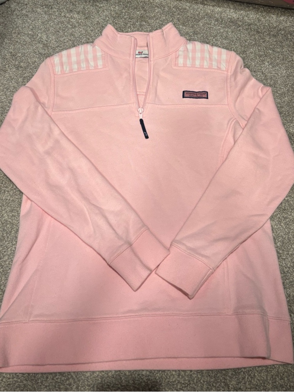 Vineyard Vines Light Pink Half-Zip Pullover with White Shoulder Stripes